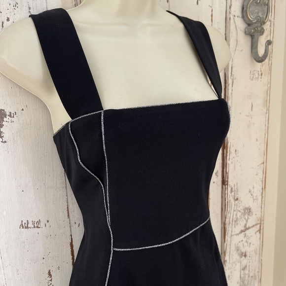 Ports 1961 Sz 10 Woman's Black Silver Metallic Silk Sheath Career Cocktail Dress - Picture 3 of 9